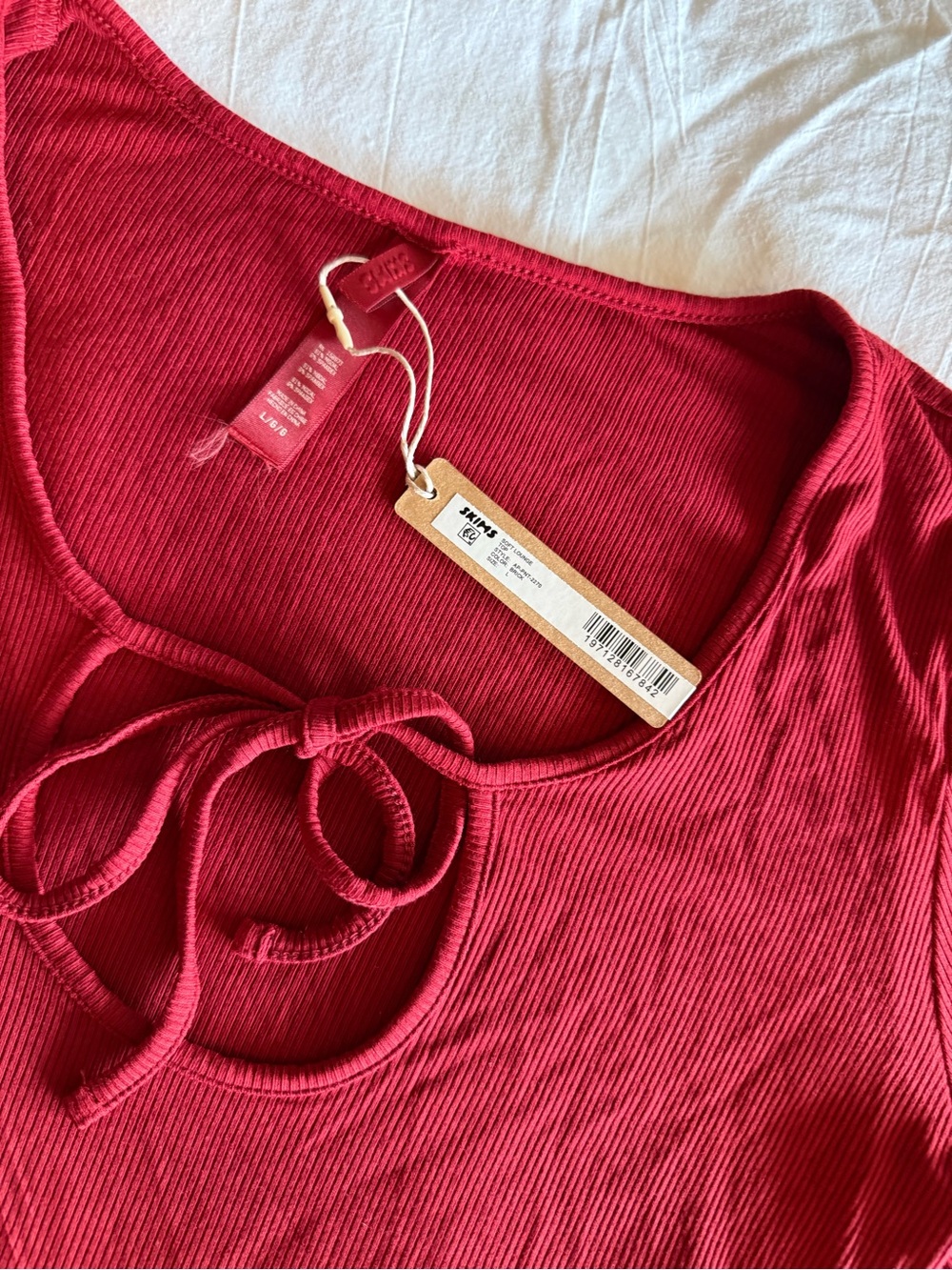 Ribbed Tie-Front Top - Brick